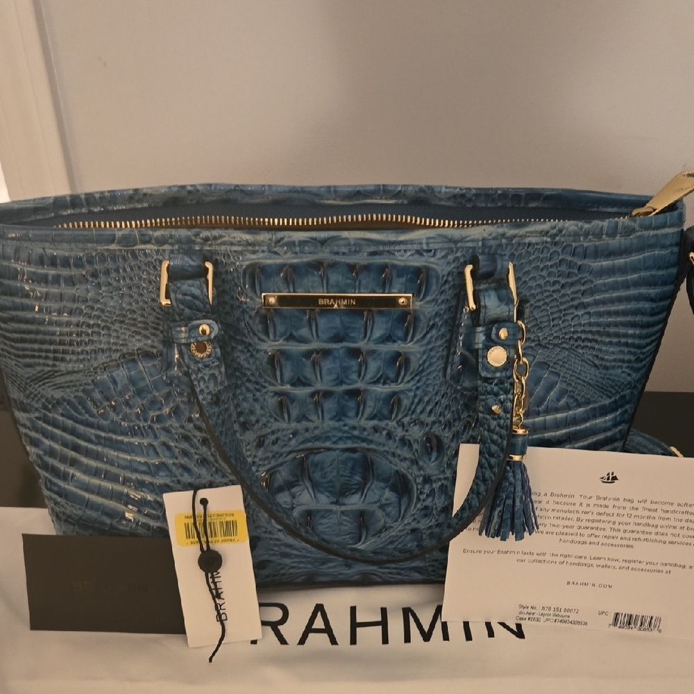 Brahmin Lagoon Blue Embossed Tote
